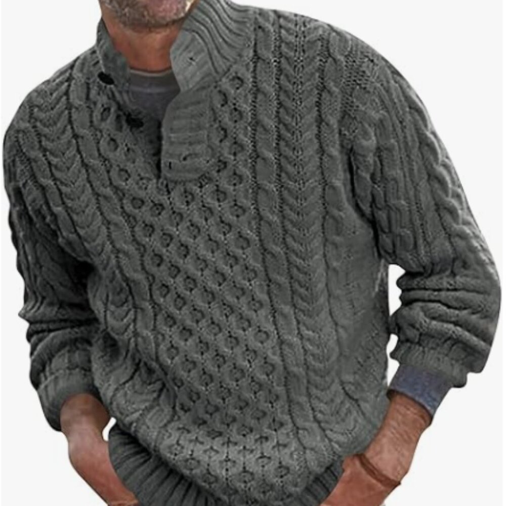 Collared Sweater Men's Large Cable Knit Chunky Thermal Grandpa Academia Bloke